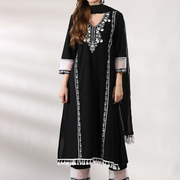 Anouk Ethnic Motifs Embroidered Regular Pure Cotton Kurta With Trousers & Dupatta - Distacart