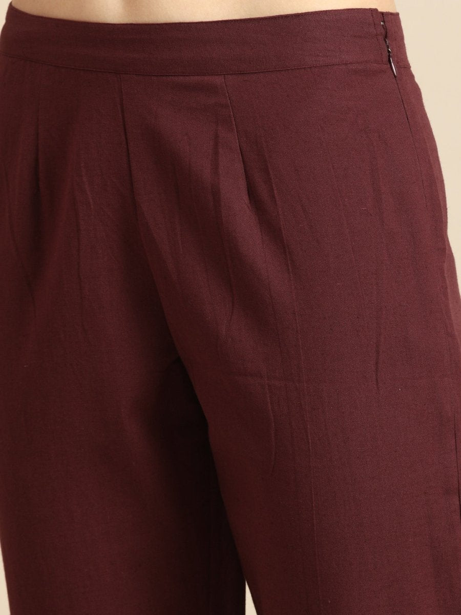All About You Women Orange Printed Kurta with Maroon Solid Trousers - Distacart