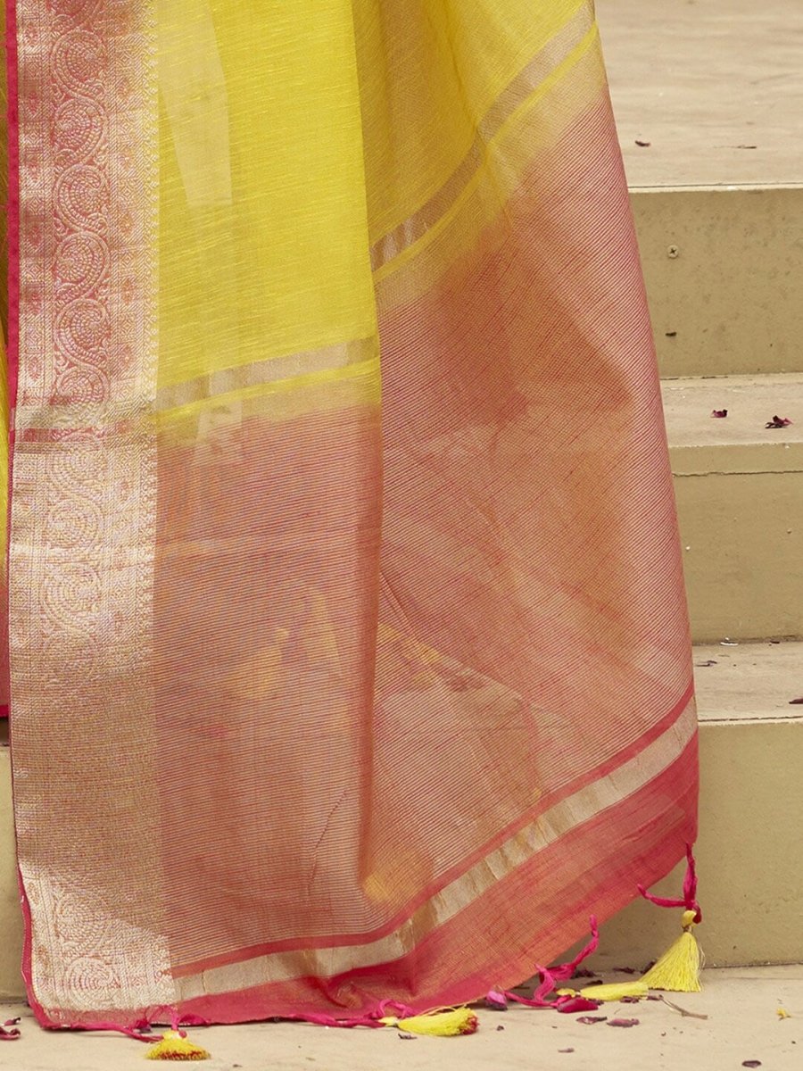 Anouk Yellow & Red Zari Tussar Silk Saree - Distacart