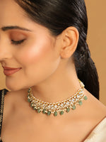 Thumbnail for Nuyug 22K Gold Plated Royal Kundan Necklace with Green Stones