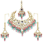 Thumbnail for Tehzeeb Creations Meenakari Gold-Polished Multi Color Uncut dibbi Kundan Combo Necklace Set For Women - Distacart