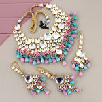 Thumbnail for Tehzeeb Creations Meenakari Gold-Polished Multi Color Uncut dibbi Kundan Combo Necklace Set For Women - Distacart