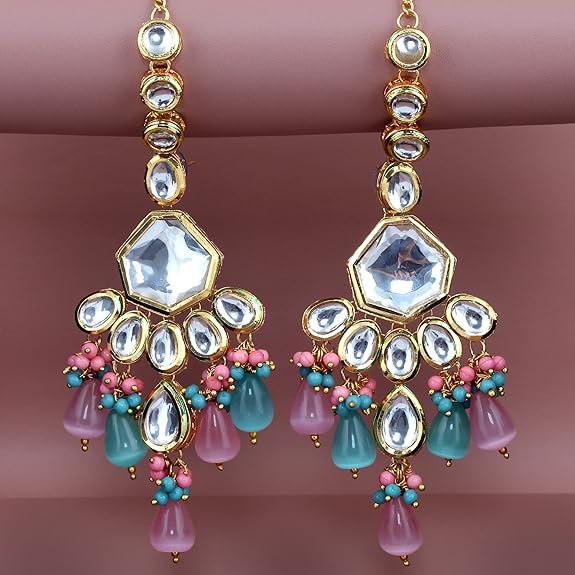 Tehzeeb Creations Meenakari Gold-Polished Multi Color Uncut dibbi Kundan Combo Necklace Set For Women - Distacart