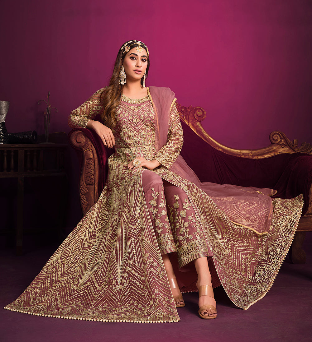 Monjolika Fashion Light Pink Sangeet Net Designer Salwar Suit