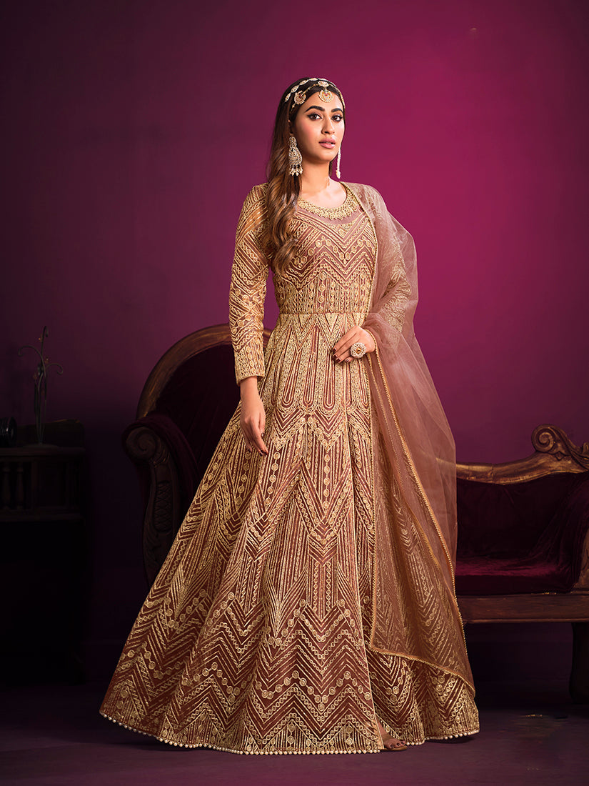 Monjolika Fashion Peach Sangeet Net Designer Salwar Suit
