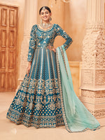 Thumbnail for Monjolika Fashion Teal Color Art Silk Embroidered Anarkali Salwar Kameez