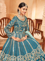Thumbnail for Monjolika Fashion Teal Color Art Silk Embroidered Anarkali Salwar Kameez