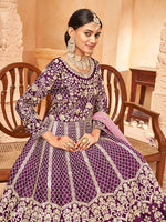 Thumbnail for Monjolika Fashion Purple Color Art Silk Embroidered Anarkali Salwar Kameez
