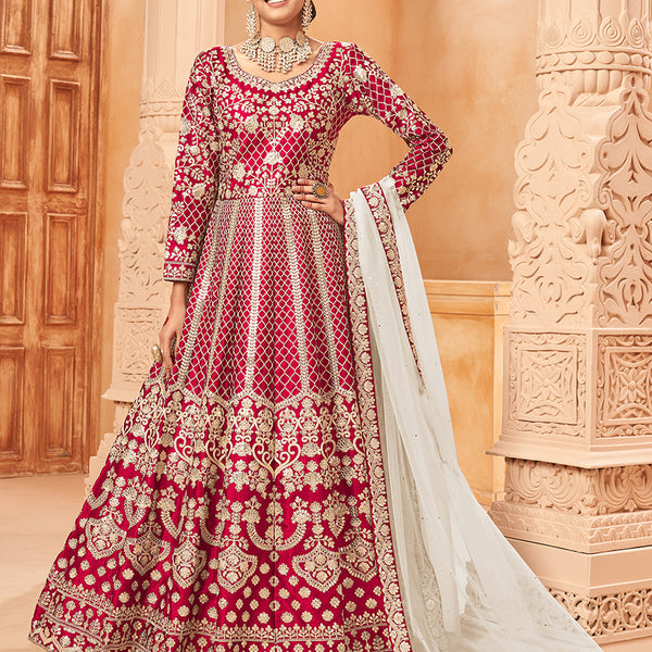 Monjolika Fashion Rani Pink Color Art Silk Embroidered Anarkali Salwar Kameez - Distacart