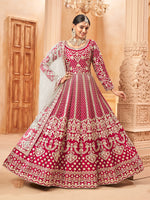 Thumbnail for Monjolika Fashion Rani Pink Color Art Silk Embroidered Anarkali Salwar Kameez
