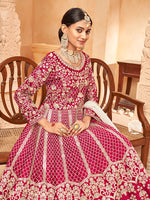 Thumbnail for Monjolika Fashion Rani Pink Color Art Silk Embroidered Anarkali Salwar Kameez
