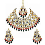 Thumbnail for Tehzeeb Creations Back Meenakari Gold-Polished Multicolor Color Tika Earring Jewellery Set Uncut Big Faux Kundan Dibbi Kundan Choker Necklace Set - Distacart