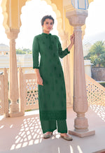 Thumbnail for Monjolika Fashion Dark Green Embroidered Muslin Pant Style Suit