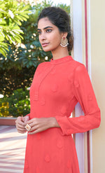Thumbnail for Monjolika Fashion Dark Peach Embroidered Muslin Pant Style Suit