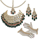 Thumbnail for Tehzeeb Creations Gold-Polished Multicolor Kundan Stone/Uncut Kundan/Dibbi Kundan/Meena Kundan/Lucknow Kundan Bridal Set for Girls & Women - Distacart