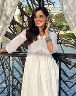Thumbnail for trueBrowns White Cotton Schiffli Flared Anarkali Kurta Set