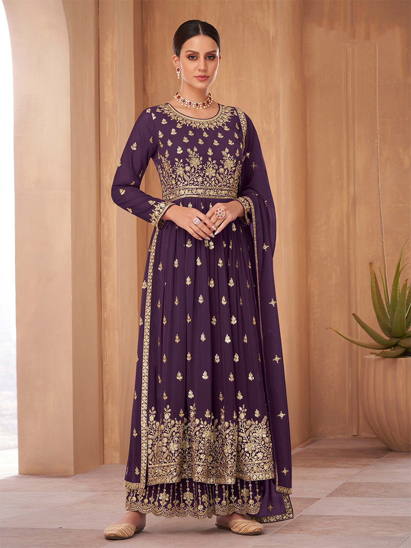 Monjolika Fashion Black Color Georgette Sequins Work Palazzo Salwar Suit