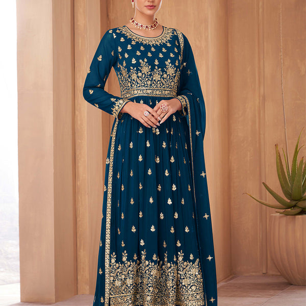 Monjolika Fashion Blue Color Georgette Sequins Work Palazzo Salwar Suit - Distacart