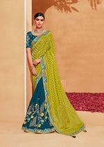 Thumbnail for Monjolika Fashion Light Green And Teal Color Heavy Silk Embroidered Half Nd Half Saree