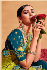 Thumbnail for Monjolika Fashion Light Green And Teal Color Heavy Silk Embroidered Half Nd Half Saree