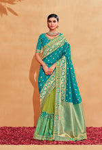 Thumbnail for Monjolika Fashion Turquoise Color Heavy Silk Embroidered Half Nd Half Saree - Distacart