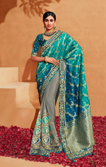 Thumbnail for Monjolika Fashion Multi Color Heavy Silk Embroidered Half Nd Half Saree - Distacart