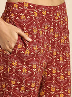 Thumbnail for All About You Women Red Floral Embroidered Regular Thread Work Kurta with Trousers - Distacart