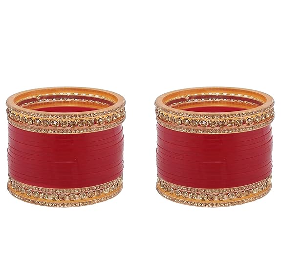 Tehzeeb Creations Bridal Bangle Set Wedding punjabi chuda, Designer chura CZ Stone Maroon Color Choora Set for Women - Distacart