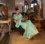 Thumbnail for Monjolika Fashion Light Blue Color Linen Trendy Saree With Blouse