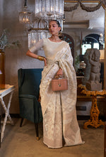 Thumbnail for Monjolika Fashion Off White Color Linen Trendy Saree With Blouse