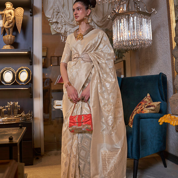 Monjolika Fashion Cream Color Linen Trendy Saree With Blouse - Distacart