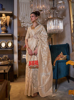 Thumbnail for Monjolika Fashion Cream Color Linen Trendy Saree With Blouse