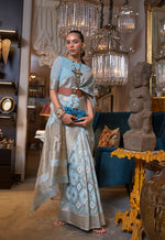 Thumbnail for Monjolika Fashion Sky Blue Color Linen Trendy Saree With Blouse