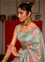 Thumbnail for Monjolika Fashion Sky Blue Color Silk Printed Classic Saree