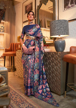 Thumbnail for Monjolika Fashion Navy Blue Color Silk Printed Classic Saree
