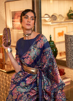 Thumbnail for Monjolika Fashion Navy Blue Color Silk Printed Classic Saree