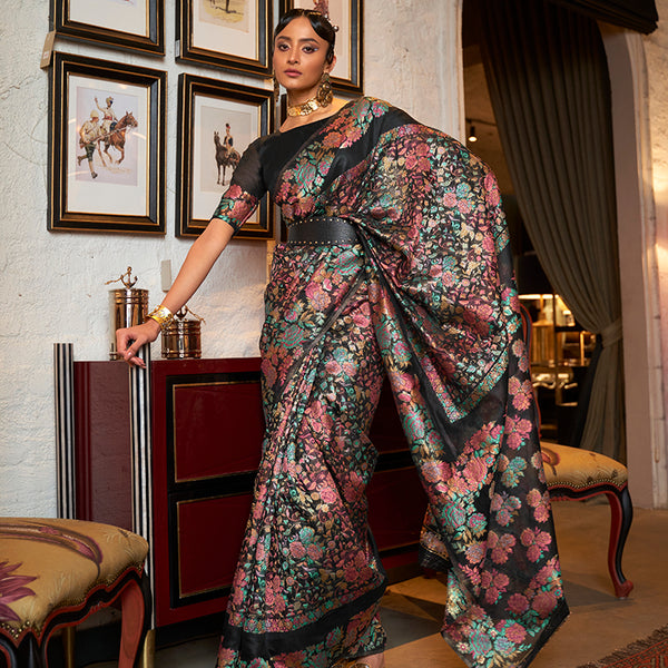 Monjolika Fashion Black Color Silk Printed Classic Saree - Distacart