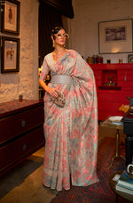 Thumbnail for Monjolika Fashion Cream Color Silk Printed Classic Saree