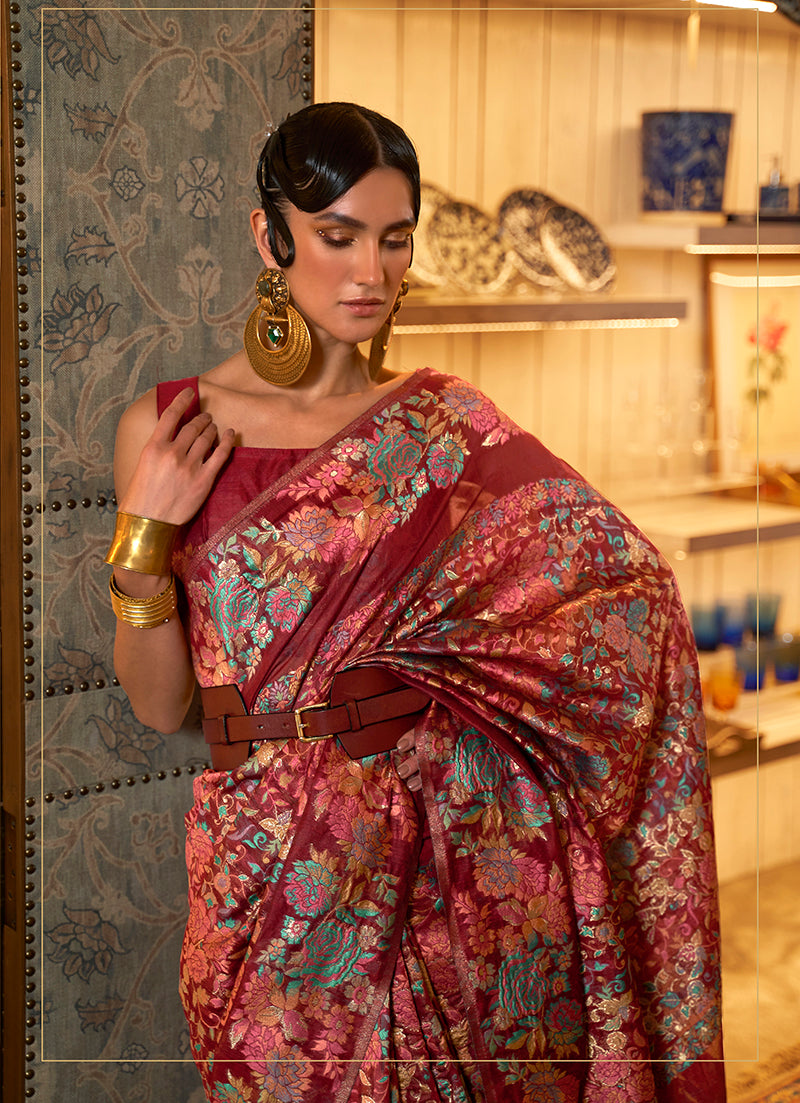 Monjolika Fashion Red Color Silk Printed Classic Saree