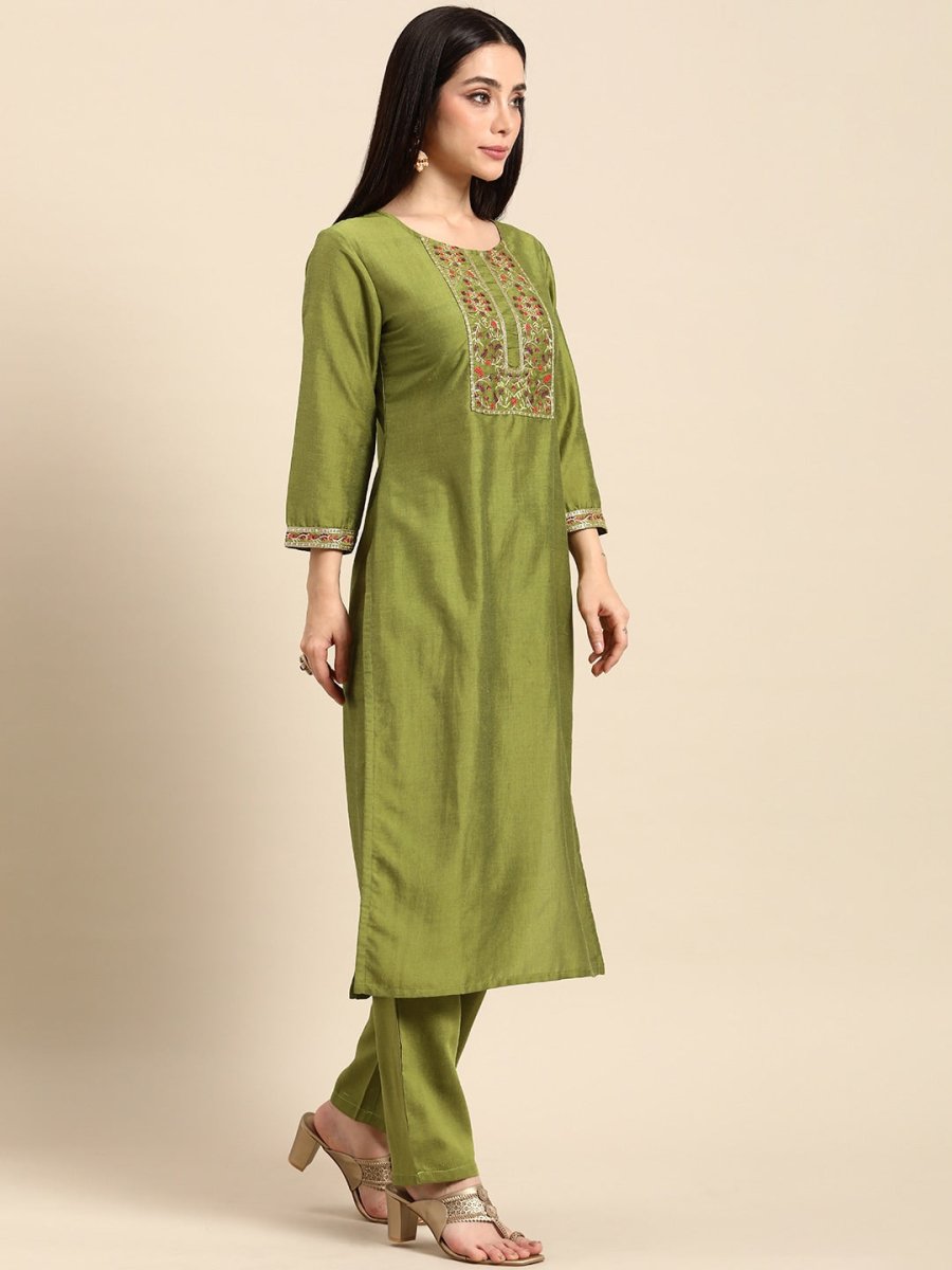 All About You Women Ethnic Motifs Embroidered Sequinned Kurta With Trousers - Distacart