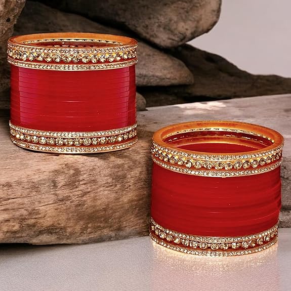 Tehzeeb Creations Bridal Bangle Set Wedding punjabi chuda, Designer chura CZ Stone Maroon Color Choora Set for Women - Distacart