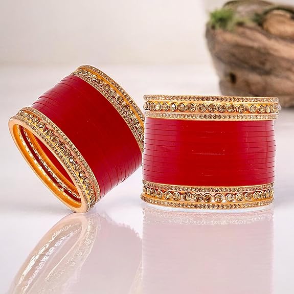 Tehzeeb Creations Bridal Bangle Set Wedding punjabi chuda, Designer chura CZ Stone Maroon Color Choora Set for Women - Distacart