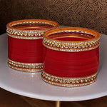 Thumbnail for Tehzeeb Creations Bridal Bangle Set Wedding punjabi chuda, Designer chura CZ Stone Maroon Color Choora Set for Women - Distacart