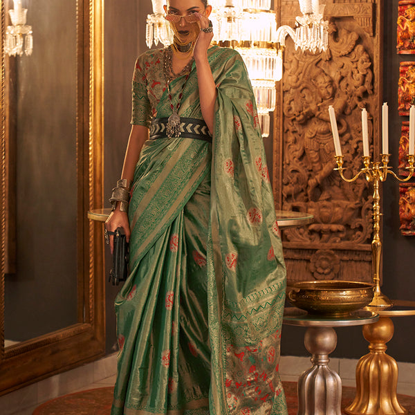 Monjolika Fashion Green Color Silk Women'S Traditional Saree - Distacart