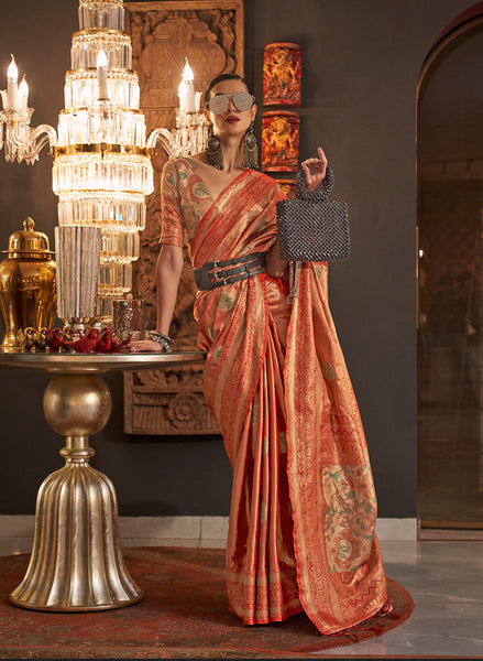 Monjolika Fashion Orange Color Silk Women'S Traditional Saree