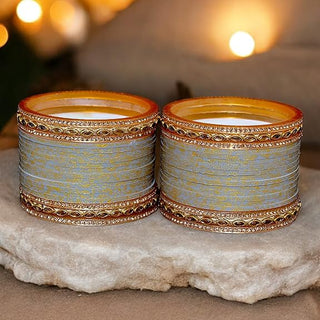 Tehzeeb Creations Bridal Bangle set Wedding Punjabi chuda Designer chura CZ Stone with Kundan Stone Grey Color choora - Distacart