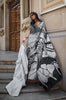 Monjolika Fashion Satin Grey And Black Printed Trendy Saree - Distacart