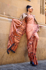 Thumbnail for Monjolika Fashion Satin Orange Printed Trendy Saree