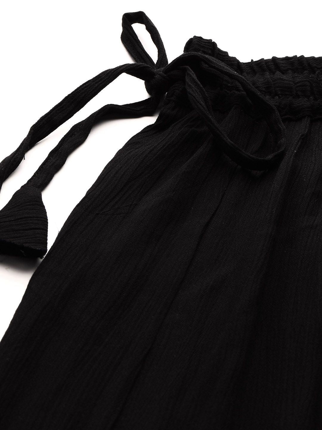 TAG 7 Women Black Solid Flared Cropped Palazzos
