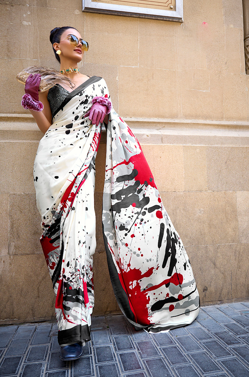 Monjolika Fashion Satin Multicolor Printed Trendy Saree - Distacart
